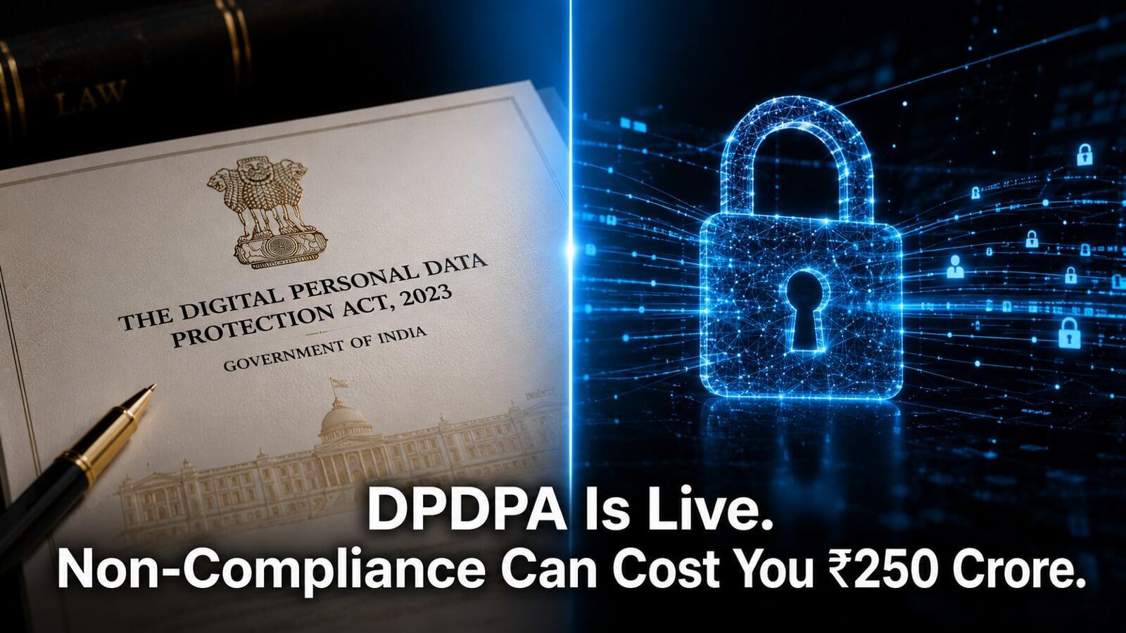 DPDPA compliance visual — India's Digital Personal Data Protection Act and cybersecurity obligations for businesses