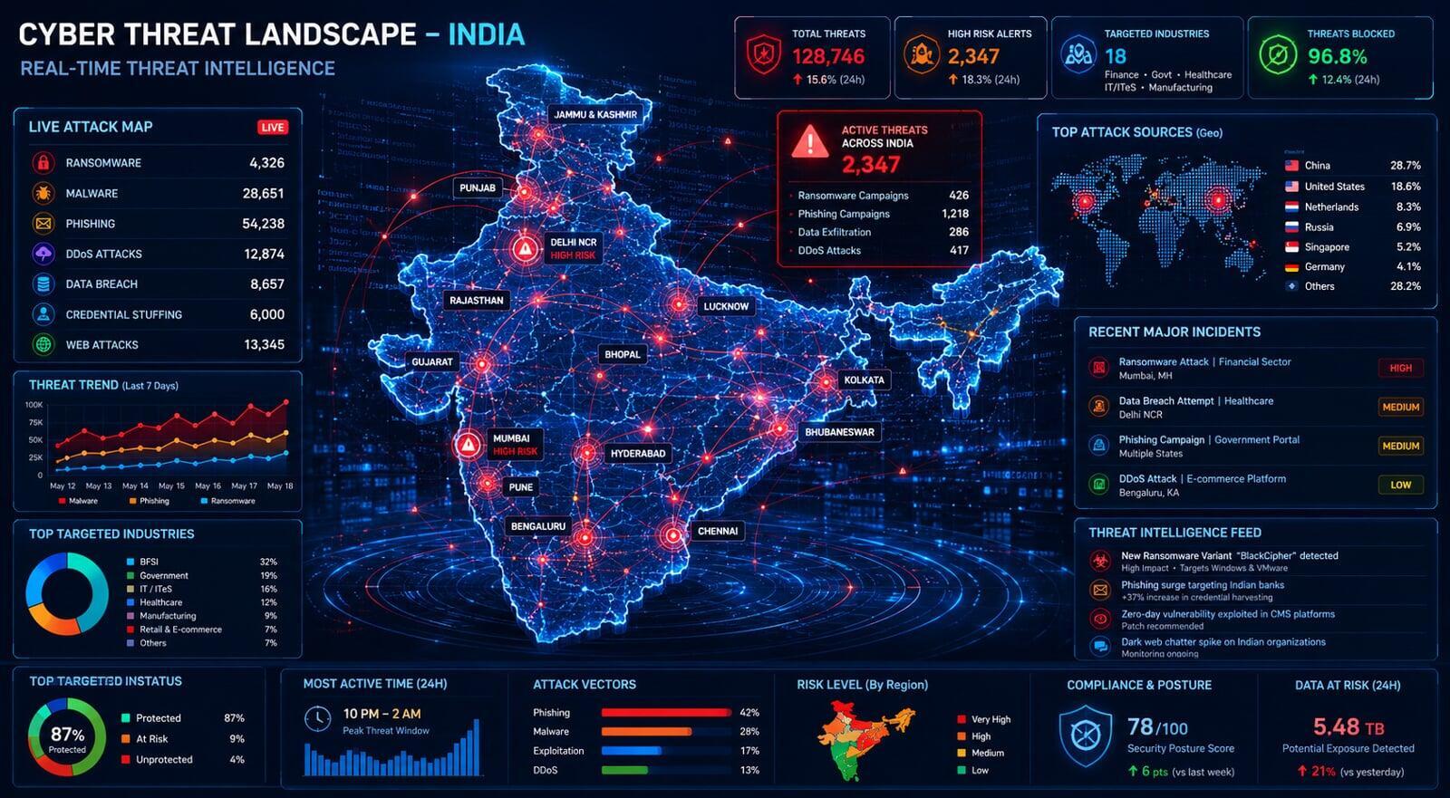 Visualization of increasing cyber threats targeting Indian organizations.