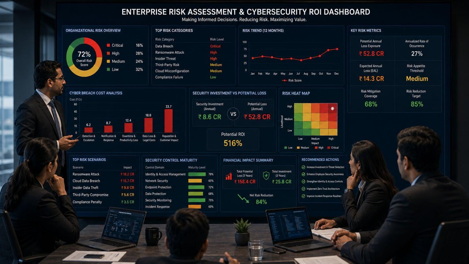 Comparing cybersecurity investment costs against potential breach losses.