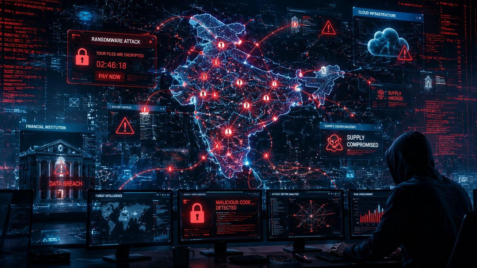 cyber threats including ransomware, malware, and supply chain attacks targeting enterprise networks across India.