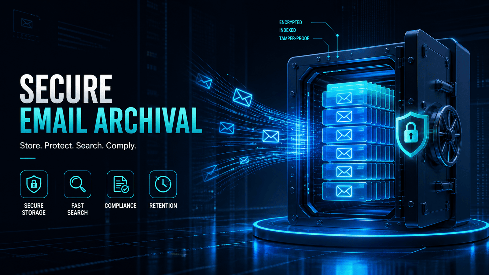 Secure email archival system storing data