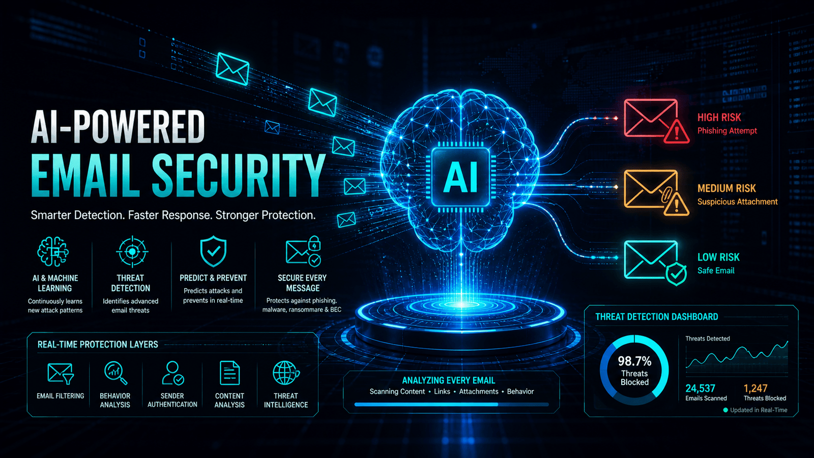 AI-powered system analyzing emails for threats
