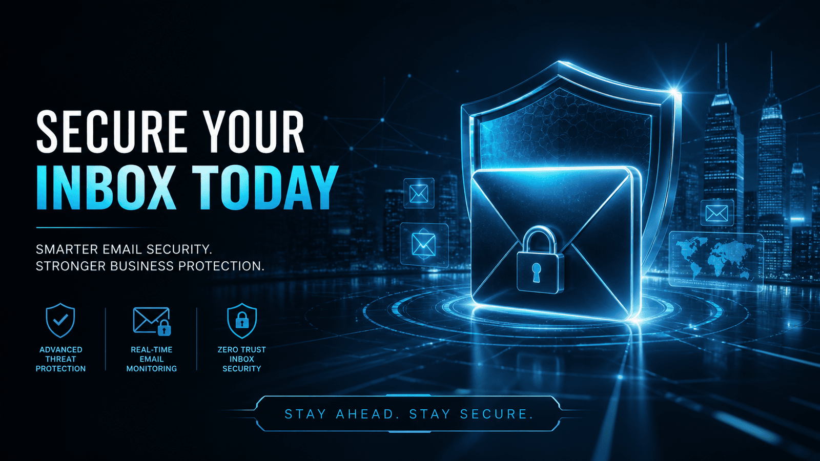 Secure email inbox protected by digital shield with futuristic enterprise network